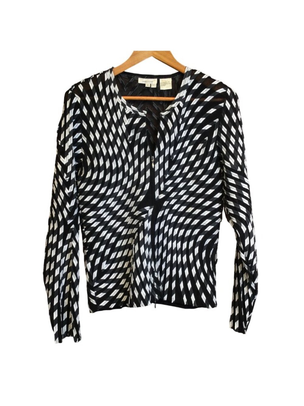 Andrea Rosati Black & White Optical Illusion Blouse Size 8 Whimsical Semi Sheer